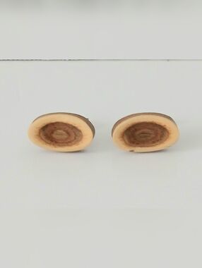 Vtg Oval Wood Cufflink